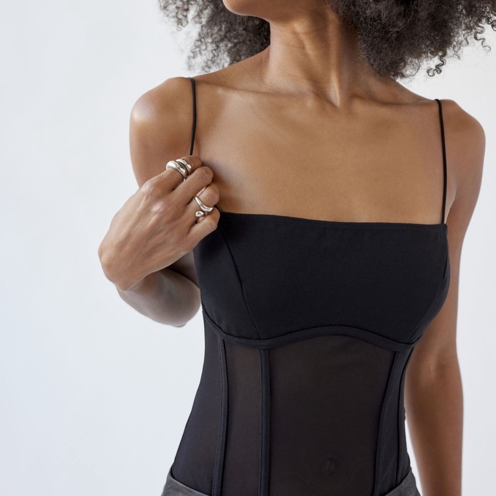 Sheer mesh corset bodysuit